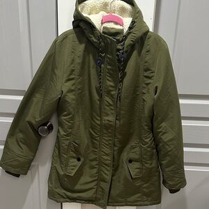 NEW Allegra K Olive Green Hooded Sherpa Lined Jacket
